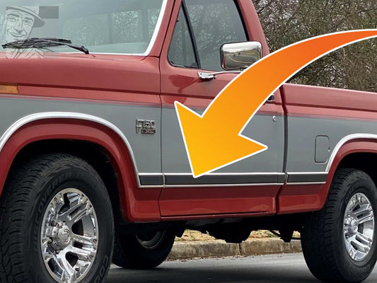 OE Driver Door Lower Body Moulding with Vinyl Insert for 1980 1981 1982 1983 1984 1985 1986 Ford F-Series F150 F250 F350 Bronco. Part Number E0TZ-1020879-AA