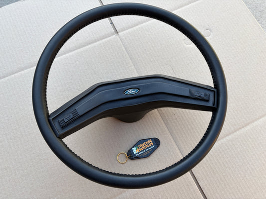 80-86 Ford F150 F250 F350 Bronco OE Steering Wheel (THICK RIM, BLUE MEDALLION)