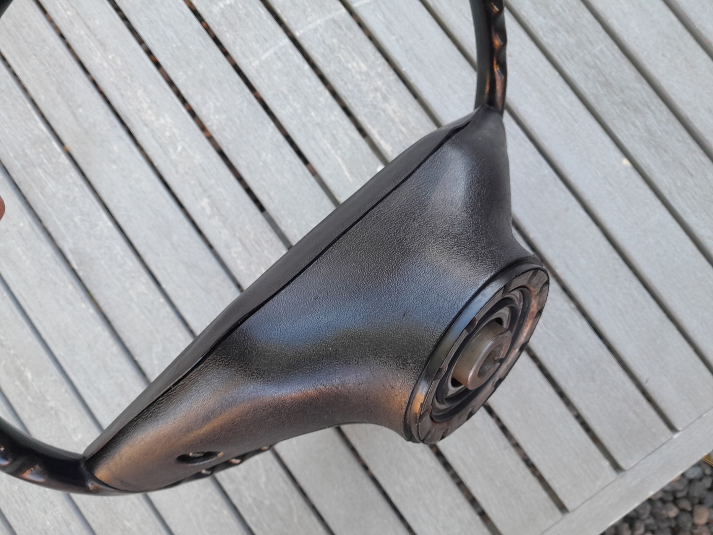 80-86 Ford F150 F250 F350 Bronco OE Steering Wheel (THIN RIM, BLUE MEDALLION)